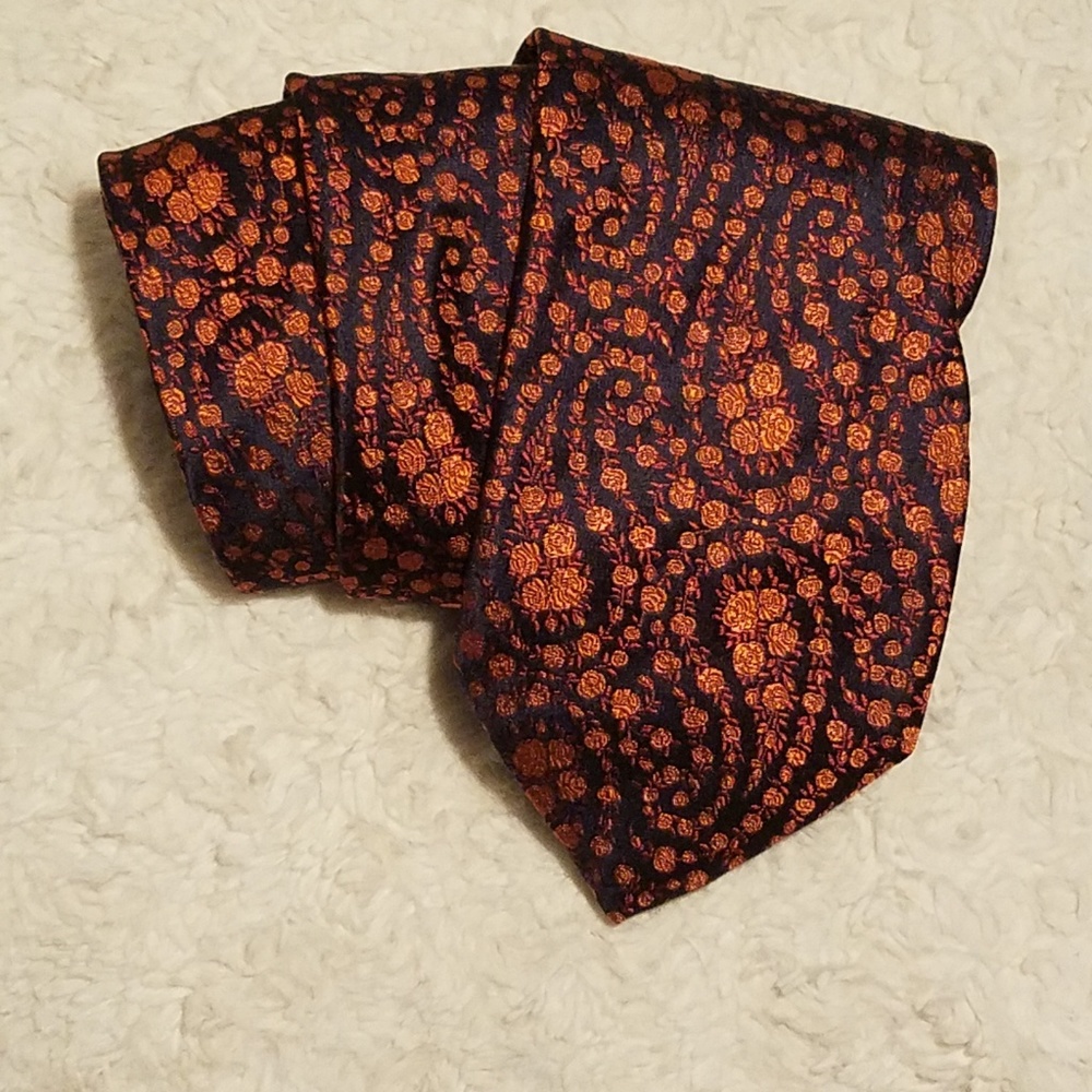 Pavone 100% Silk Rose Pattern Navy Tie